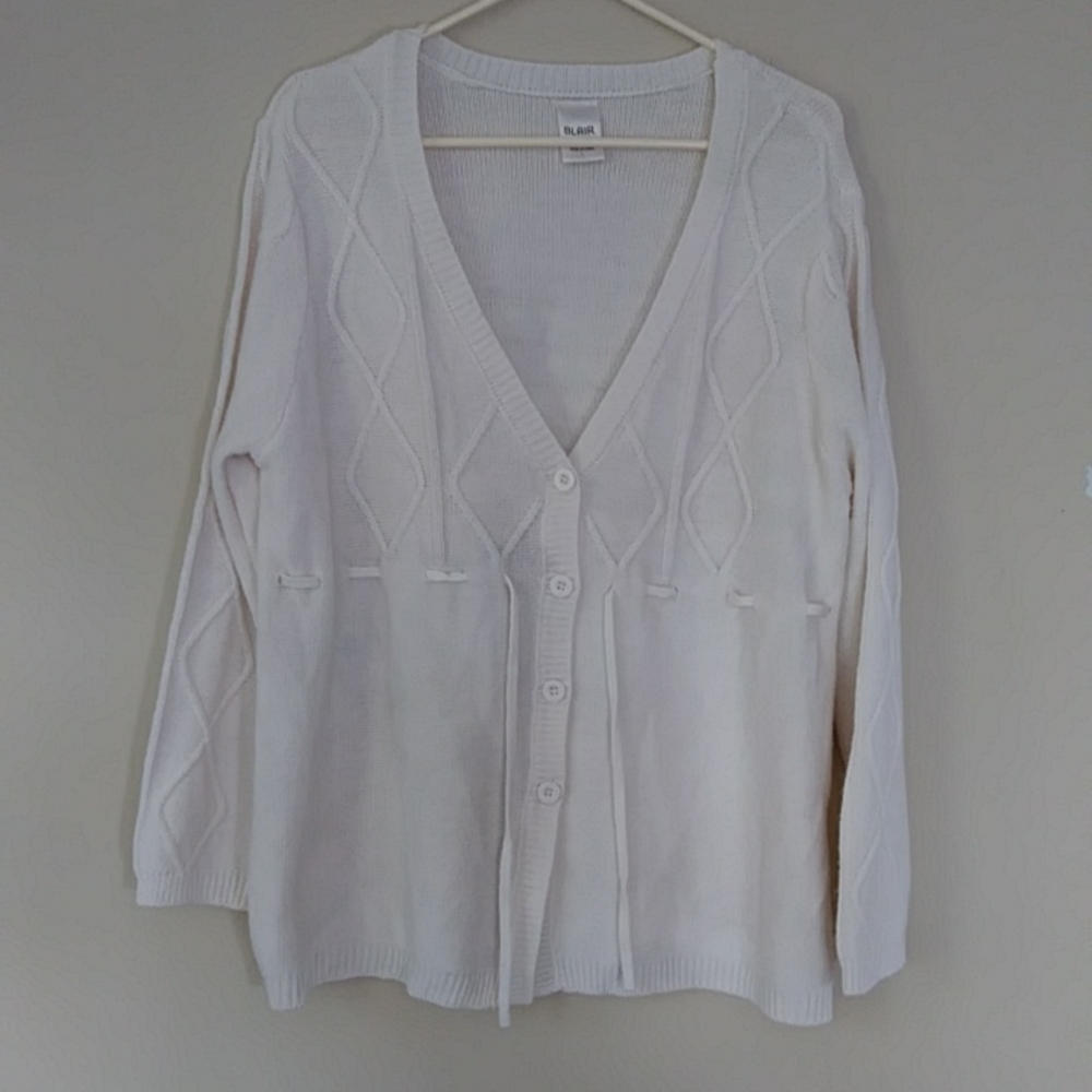 Blair Button Up V Neck Cardigan Sweater L Cream Off White